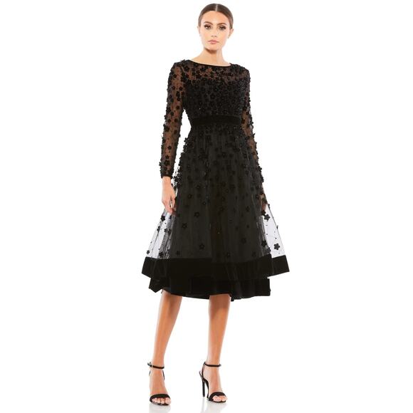 Mac Duggal 67007 Black Embellished High Neck Long Sleeve Fit & Flare Dress 2 - Picture 1 of 7